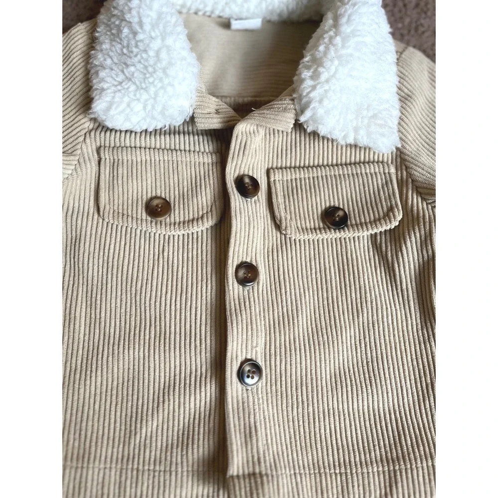 Corduroy Jacket with Faux Fur Collar Beige Button Up | 9-12 Months‎